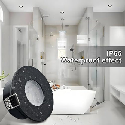 Sweier Waterproof Downlight Black,IP65 Recessed Ceiling Light Warm White 3000K,5W GU10 Downlights for Bathroom Ceiling,430Lumen LED Bathroom Spotlight,Cutout 68mm/2.68in,4 Pack