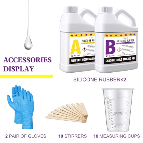 Silicone Mould Making Kit - 150oz Elastic Liquid Silicone Rubber for Making Silicone Mould, Casting - Fast Cured Translucent 18A Moulding Silicone for