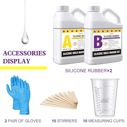 Silicone Mould Making Kit - 150oz Elastic Liquid Silicone Rubber for Making Silicone Mould, Casting - Fast Cured Translucent 18A Moulding Silicone for