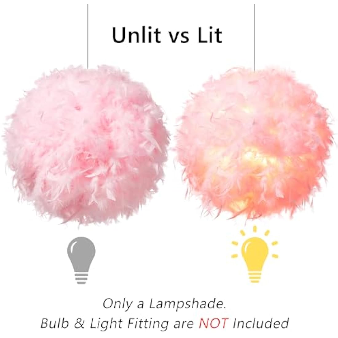 Waneway 50cm Feather Light Shade for Ceiling Pendant Light, Fluffy Lamp Shade Lampshade Lightshade for Table Lamp and Floor Lamp, Bedroom, Living Room, Wedding or Party Decor, ID 40cm, OD 50cm, Pink