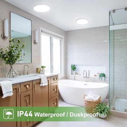 [ 4 Pack] 15W 1800LM LED Ceiling Light, Bathroom Lights Ceiling 3000K/4000K/6500K, IP44 Waterproof, Ultra Thin Round Flush Ceiling Light for Bedroom,Kitchen, Living room,Toilet,Utility Room 18cm