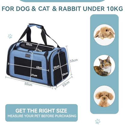 Petsfit Cat Carrier Large Up to 12KG, Cat Carrier for 2 Cats with Extendable Fleece Mat,Small Dog Travel Bag Carrier with Safety Leash for Puppy for Car Use, Blue，50 * 33 * 33CM