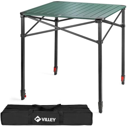 VILLEY Camping Table Folding, Lightweight Roll Up Aluminum Camp Table with Carry Bag, Adjustable Height Portable Outdoor Table for Picnic, Beach, Hiking, Fishing, Large