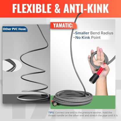 YAMATIC Super Flexible Pressure Washer Hose 7.6M/25FT x 1/4", M22 Kink Resistant Power Washer Hose Replacement for Flexzilla Uberflex Ryobi Troy Bilt Honda,Leak-Free M22 Fittings(3200 PSI/220 Bar)