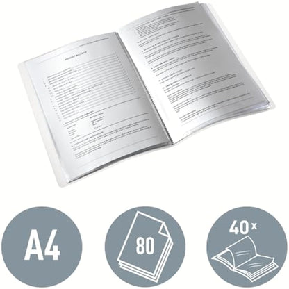 Leitz A4 Display Book, 40 Pockets, 80 Sheet Capacity, Transparent Pockets, White, WOW Range, 46320001