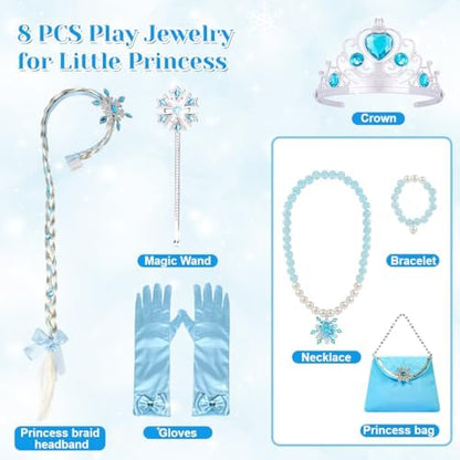 MELAND Princess Costumes for Girls, Princess Dress Up for 3 4 5 6 7 8 Year Old Girls Gift, World Book Day Costume Girls Fancy Dress for Kids Halloween