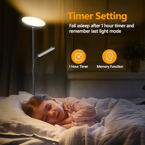 LED Uplighter Floor Lamp, Super Bright Stand Lamp, Dimmable Brightness and 4 Color Temperatures, Remote & Touch Control for Living Room Bedroom Office (Carbon Black)