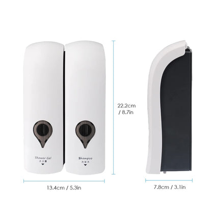 Decdeal Soap Dispenser, 300ml*2 Wall Mounted Shower Gel Dispenser NO Drilling Double-Head Manual Bathroom Shower Gel Liquid Shampoo Dispenser Holder