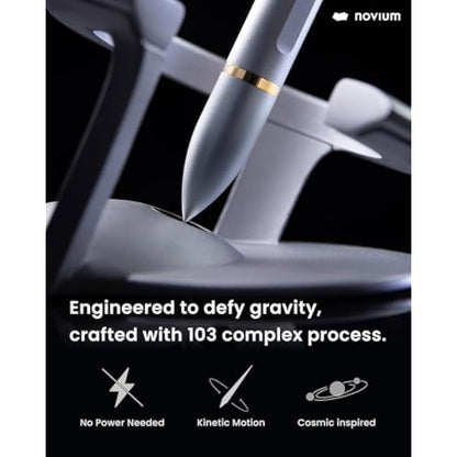 novium Hoverpen Interstellar Edition - Luxury Pen Made With Aerospace Alloys, Unique Aesthetic, Free Spinning Executive Pen, Desk Decor, Best Boss Gifts for Women (Starlight Silver, 18K-Gold)