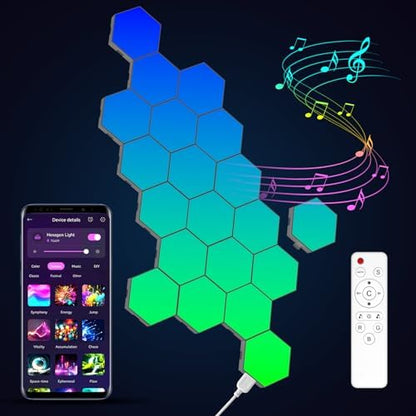 Kangtaixin Hexagon LED Lights — 20 Pack Hex Wall Light RGB Gaming Panels Hexagonal Smart Lighting Panel Sync to Music for Room Bar Gaming Setup Bedroom