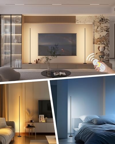 TACAHE Minimalist Corner Floor Lamp - 2700K-6500K Dimmable LED Night Light - Modern Standing Mood Lamp with Remote Control for Living Room, Bedroom - 57" 12W - Black
