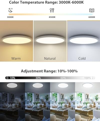 Peasur 42cm LED Ceiling Light 3000-6000K Large, 32W 4000LM Bathroom Light Dimmable with Remote Control, RGB Color Changing Backlight, Big Flush Round Ceiling Lights for Living Room Bedroom Kitchen