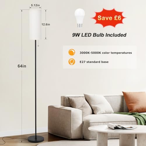 Aooshine Floor Lamp for Living Room Modern, Floor Lamps for Bedrooms, Modern Standing Lamp with Lampshade, 64'' Standard Tall Lamps for Living Room, Reading Light Floor Lamp(Bulb Included)
