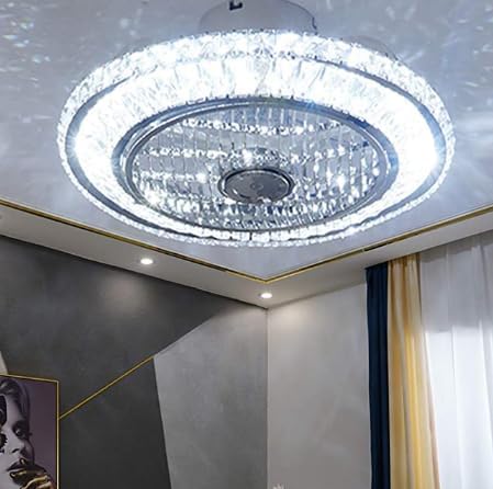 Ceiling Fan with Lamp, Crystal Ceiling Fan with LED Light, 72W Modern LED Dimmable Ceiling Light,Adjustable Wind Speed, with Remote Control,Restaurant Bedroom Decoration Indoor Fan Lighting (A)