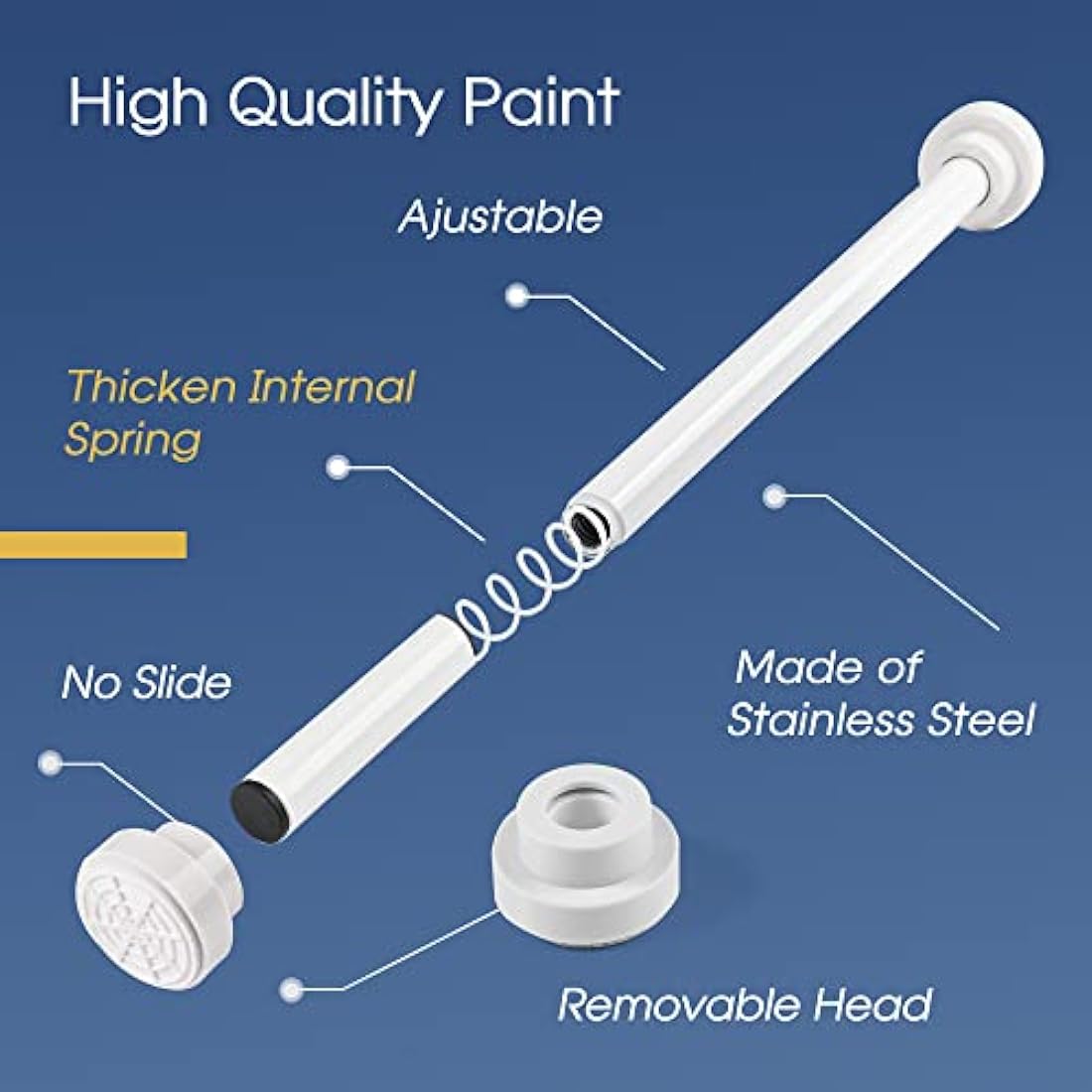 Stainless Steel Extendable Shower Curtain Pole 83-130cm Tension Rods for Curtains Telescopic Curtain Poles No Drilling Adjustable Shower Curtain Rail for Kitchen Cupboard Closet Bathroom Window, White