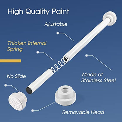 Stainless Steel Extendable Shower Curtain Pole 83-130cm Tension Rods for Curtains Telescopic Curtain Poles No Drilling Adjustable Shower Curtain Rail for Kitchen Cupboard Closet Bathroom Window, White