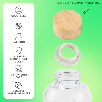 Microdrink waterdrop® Glass Starter Set – 600ml Borosilicate Glass Bottle + 18 Sugar-Free Hydration Cubes in 6 Flavours, Vitamin C & B Infused, BPA Free Water Bottle, Gift Set