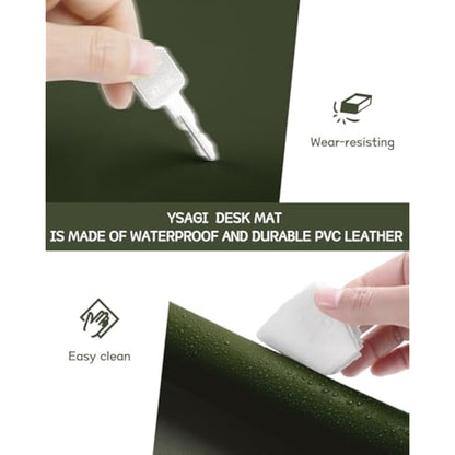 YSAGi Non-Slip Desk Pad, Waterproof PVC Leather Desk Table Protector, Ultra Thin Large Mouse Pad, Easy Clean Laptop Desk Writing Mat for Office Work/Home/Decor (90 x 43 cm, Pine Green)