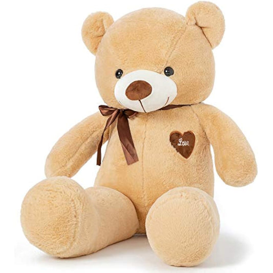 YunNasi Giant Teddy Bear Big Teddy Bear Large Stuffed Animal Toy Plush Teddy Doll With Love Heart and Ribbon (39 Inches/100cm, Light Brown)
