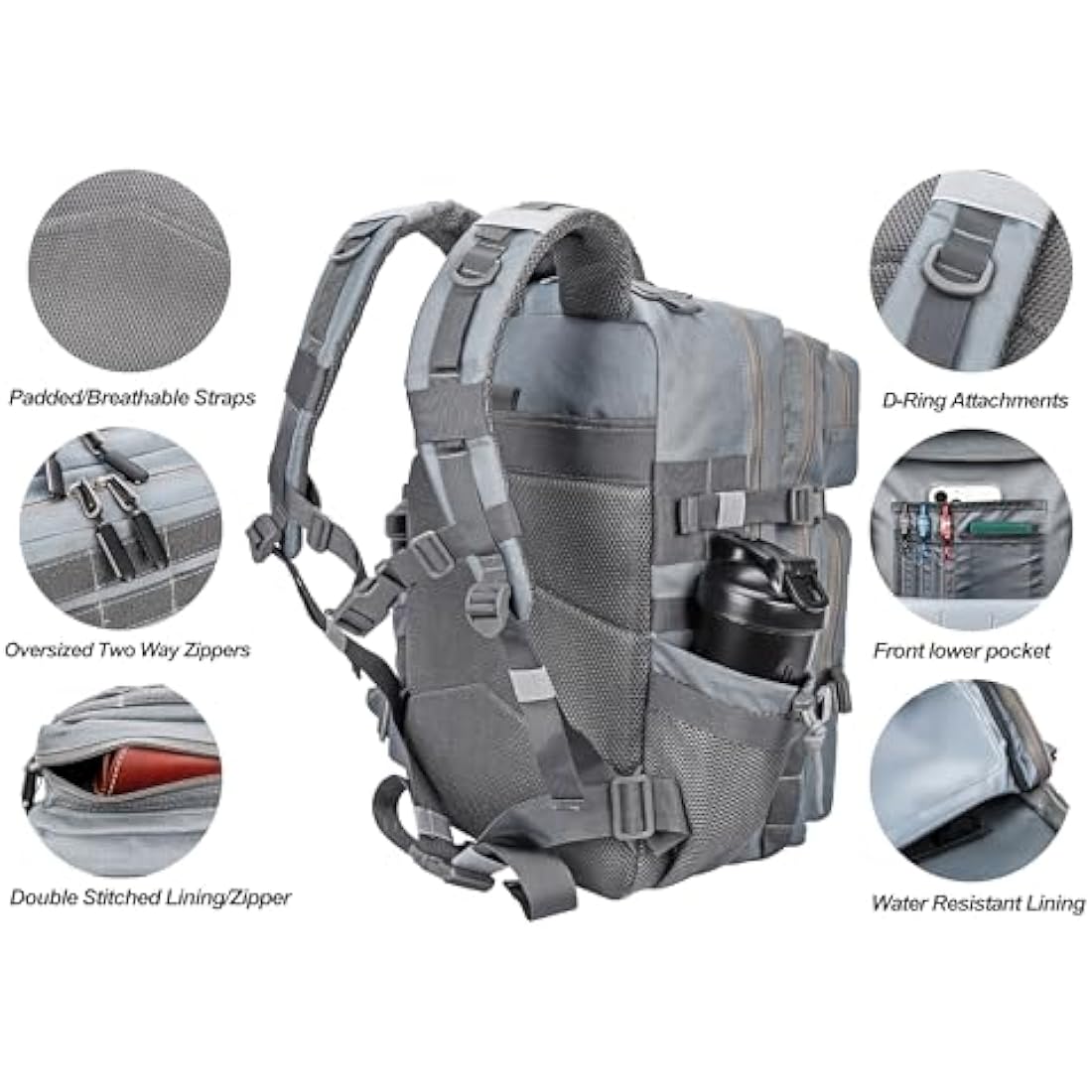 LHI Military Tactical Backpack for Men and Women 45L Large waterproof Rucksack for School, Hiking, Trekking, Hunting