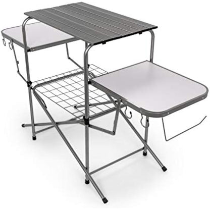 Camco Olympian Deluxe Portable Grill Table | Provides Plenty of Room for Grilling Gear | Ideal for Picnics, Camping, Boating, Tailgating, and Backyard BBQs | (57293)