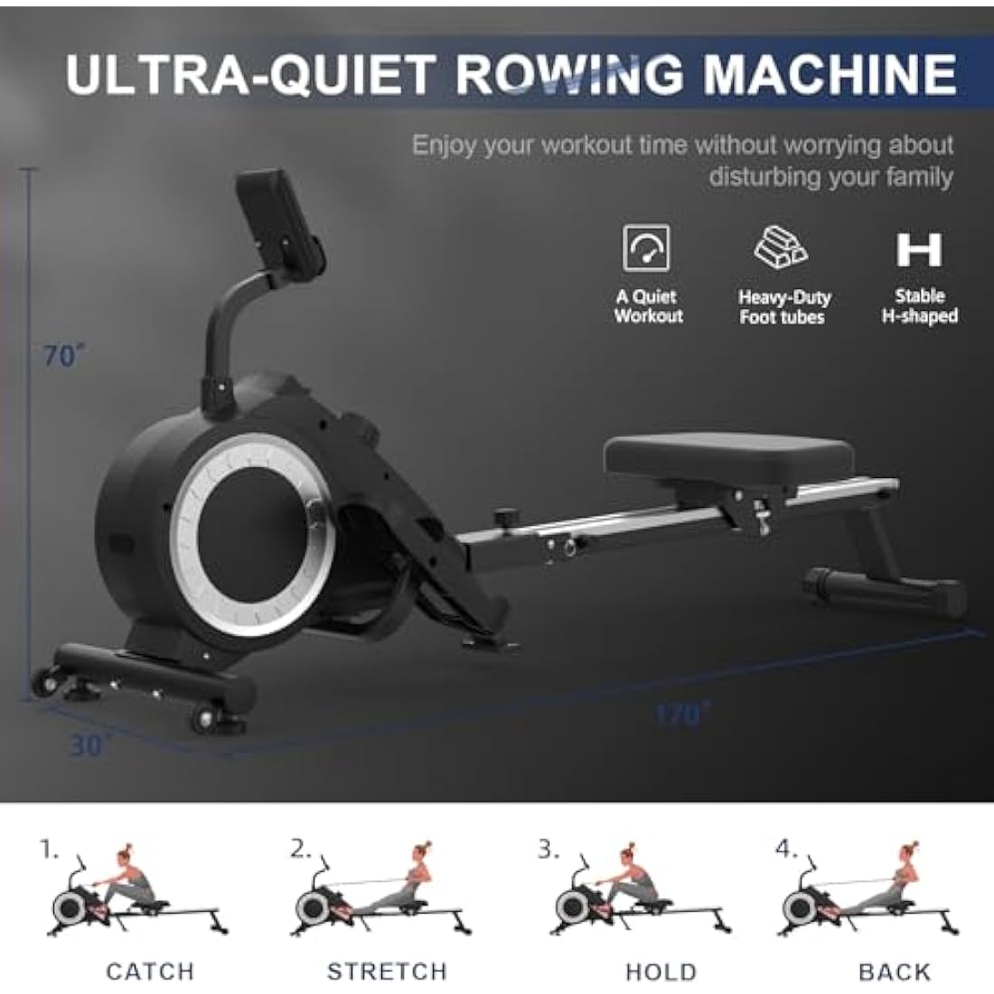Neezee Foldable Rowing Machine for Home Gym - LCD Monitor, 16 Level Magnetic Resistance, Full-Body Workout, Upgrade Flywheel, Space Saving