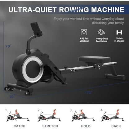 Neezee Foldable Rowing Machine for Home Gym - LCD Monitor, 16 Level Magnetic Resistance, Full-Body Workout, Upgrade Flywheel, Space Saving