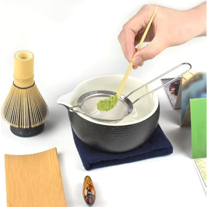 Artcome Bluestone Glaze Matcha Kit - Bowl with Pouring Spout, Whisk, Tea Scoop, Powder Strainer, Set for Usucha, Koicha and Latte (10 PCS)