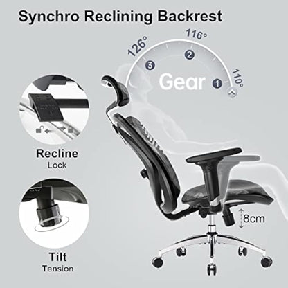 SIHOO Ergonomic Office Chair Mesh Desk Chair with Adjustable Lumbar Support 3D Armrests Breathable High Back Computer Chair (Black)