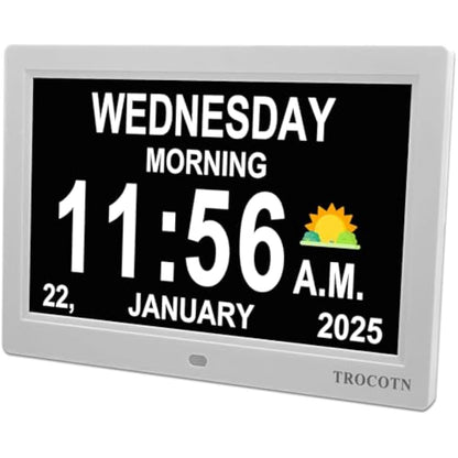 TROCOTN dementia clock, digital clock with date and day for elderly, day date large display calendar (10 Inches White)