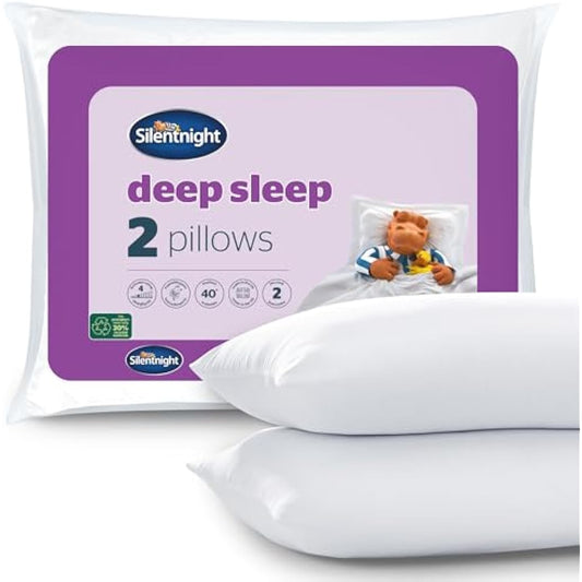 Silentnight Deep Sleep Pillows 2 Pack – Medium Support Comfortable Hollowfibre Bed for Front, Back and Side Sleepers Machine Washable Hypoallergenic of Standard Size, White