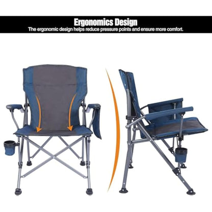 REDCAMP Oversized Folding Camping Chair for Heavy People 200kg, Deluxe Large Heavy Duty Garden Chair for Adults Outdoor Travel Picnic Fishing, Blue