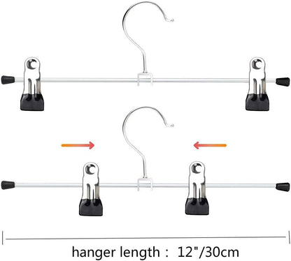 XIAO MO GU Trouser Hangers, 10 Pack Skirt Hangers with Adjustment Metal Grip Clips, Pant Hangers for Kids Adults, Heavy Duty Durable Space Saving