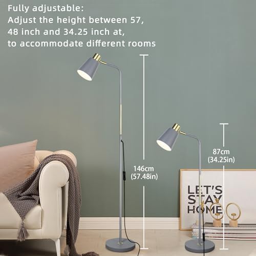 Floor Lamp, Industrial Floor Lamps Corner Lamp Rustic Farmhouse Standing Lamp, Adjustable Metal Heads Indoor Task Lighting Reading Floor Lamps for Living Room, Bedroom, E27 Socket (Grey)