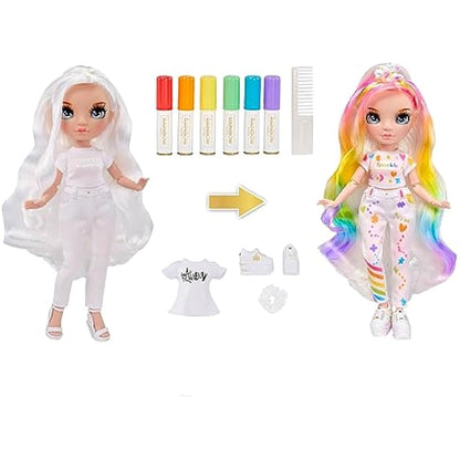 Rainbow High Colour & Create Fashion DIY Doll - Blue Eyes, Straight Hair, Bonus Top & Shoes, and Washable Rainbow Markers - Colour, Create, Play, Rinse, Repeat - For Kids 4-12 Years Old & Collectors