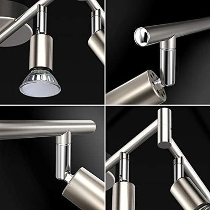 Unicozin LED Ceiling Light Rotatable, 6 Way LED Ceiling Spotlight, Matt Nickel & Swivelling Design, Including 6 X 4W GU10 LED Bulbs (450LM, Cool White 6000K),for Kitchen, Living Room, Bedroom