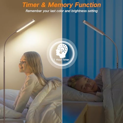 OUTON LED Floor Lamp 15W 1500LM, Adjustable Gooseneck LED Modern Lamp with 4 Color Temperature and Stepless Dimmer, Remote and Touch Control for Reading Living Room Bedroom (Bronze)