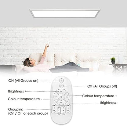 Dimmable LED Ceiling Light Panel 120 x 30 cm with Remote Control, 40 W Ceiling Lamp with Strong Brightness, 2700K - 6500K Warm, Natural and Cool White Lamp for Office, Workshop, Living Room