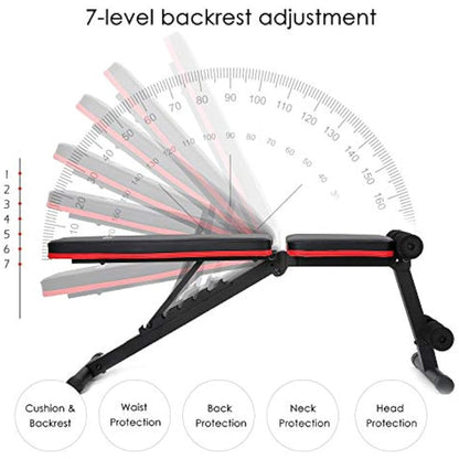 ISE Adjustable Weight Bench Foldable Home Exercise Gym Workout Bench, Training Fitness Backrest Adjustable in 7 Positions, Indoor & Office, SY-5902