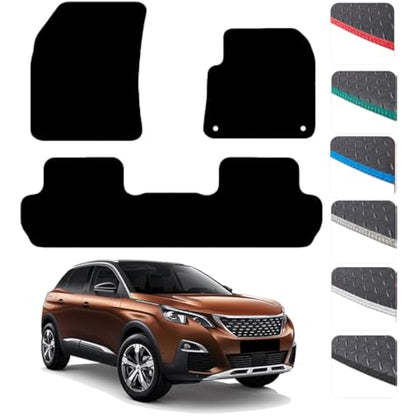 GCM - Car Floor Mats for Peugeot 3008 2016 To 2024 (Also for Hybrid) Full Floor Protection - Anti Slip & Fit Rubber Car Mats with Clips Easy to Clean Heavy Duty for All-Weather - Red Edging, Rubber