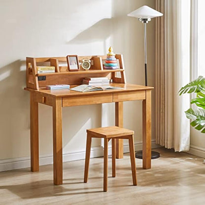 Aibiju Square Wooden Stool, Dressing Table Stool, Solid Wood Makeup Stool, Step Stool, Kids Small Table, Perfect Size for your Living Room, Bedroom (Natural, 1 Piece),YDEU-1502