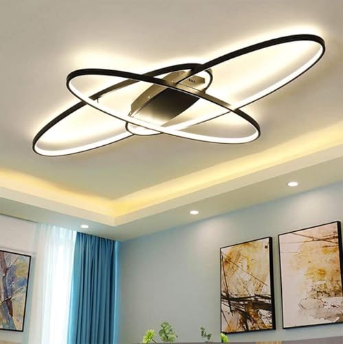 Living Room LED Ceiling Lights,90 CM Dimmable Light Fixtures with Remote Control,Modern Chic Oval Design Flush Mount Chandelier Lighting for Bedroom
