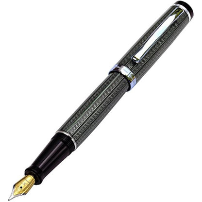 Xezo Incognito Fountain Pen, Extra Fine Nib. Zinc Green Color with Pure Platinum Plating. Handcrafted, Limited Edition, Serialized