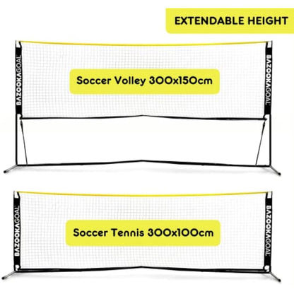 BazookaGoal Football Tennis Net 9.8x3.3ft Complete Set – Adjustable and Foldable Volleyball Net Training Tennis Net for Kids and Adults