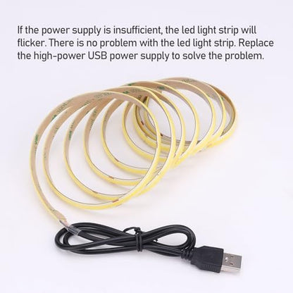 GOMING DC 5V USB COB LED Strip Light Warm White 3000K Dimmable IP65 Waterproof CRI 93+ USB Powered 6.6ft/2M 320LEDs/M Flexible LED Tape Lights for TV Backlight Cabinet Home DIY Lighting