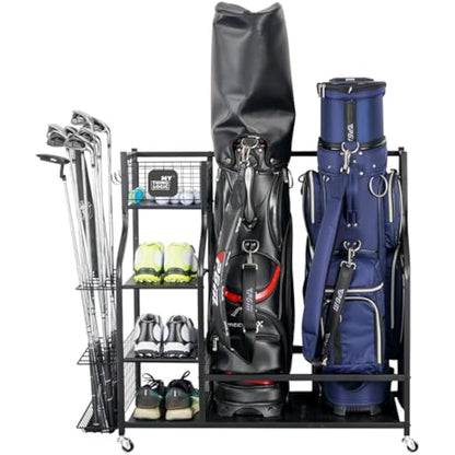 Mythinglogic Golf Storage Rack, Golf Organiser with Wheels, Golf Club Organisers Extra Large Design for Golf Bag Storage and Other Golf Club Accessories