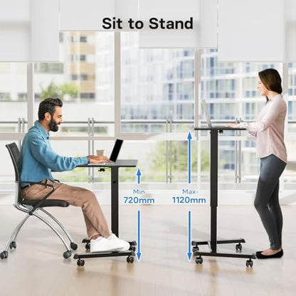 BONTEC 65×45 cm Mobile Standing Desk with 4 Rolling Castors, Height Adjustable Desk on Wheels, Portable Stand Up Desk, Over-Bed Table for Living Room, Bedroom, Medical Use, Ergonomic, Space Saving