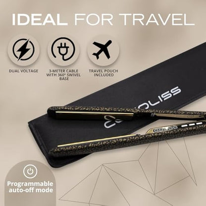 Corioliss C3 Hair Straightener for Women | Professional Extra Long Titanium Plates | Ionic Flat Iron | Temperature Control 135°C-235°C | 20-Second Heat-Up | Travel Case | UK Plug | Leopard Gold
