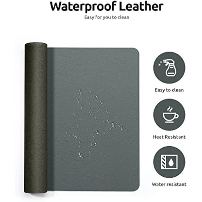 YSAGi Leather Desk Mat, Large Mouse Mat, Non-Slip Desk Pad, Waterproof PU Leather Table Protector Writing Pad for Office and Home (90 x 43 cm, Dark Green)