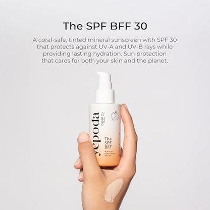 Yepoda Tinted Sunscreen - The SPF BFF, Day Cream with Sun Protection Factor (SPF 30), Mineral Zinc Sunscreen with Moisturizing Aloe Vera and Hyaluronic Acid (50 ml)